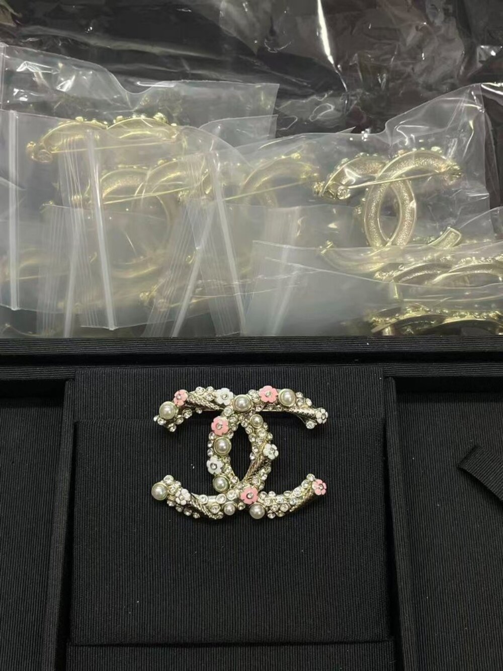 Like-New Chanel Floral & Pearl CC Logo Brooch